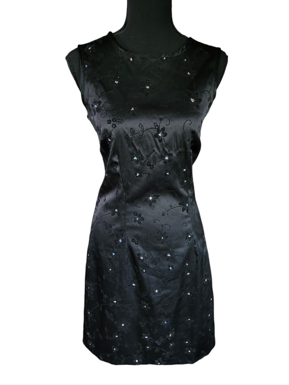 Vintage 90s Witchy Glitter Velvet Floral Keyhole Tie Back Dress Sz 9